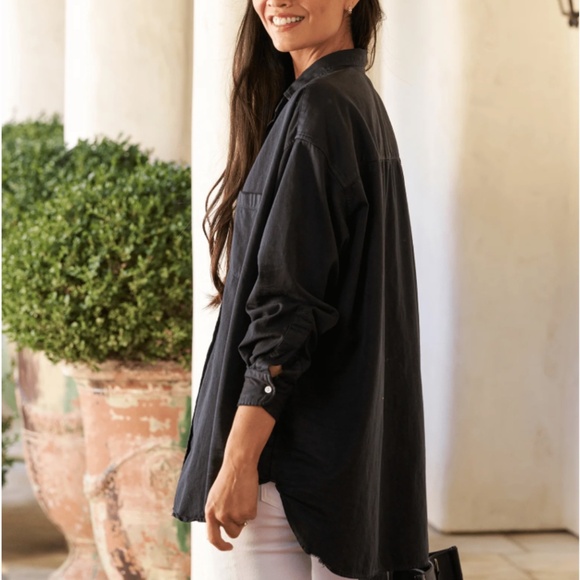 Frank & Eileen Shirley Oversized Button Up Shirt in Blackout Denim S - Picture 3 of 12